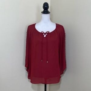 NWOT Zac & Rachel || Woman’s burgundy long-sleeved blouse size Petite Large